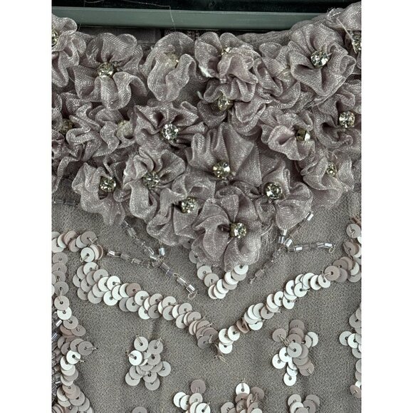 MAC DUGGAL 93595 Ruffle Neck Long Sleeve Sequin Midi Fitted Dress Mauve Size 14 - Picture 7 of 8